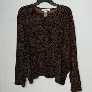 Jones NY Sport Top Women’s 3X Leopard Print Long Sleeve Cotton Top Blouse.